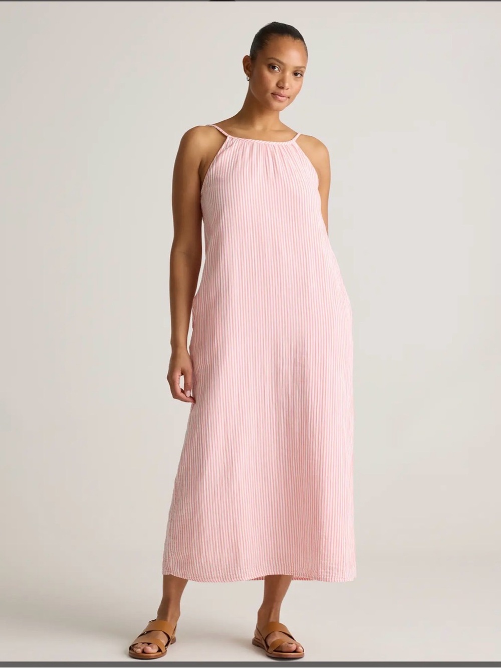 Quince 100% Organic Cotton Gauze Sleeveless Maxi Dress XS Bayside Stripe Trapeze